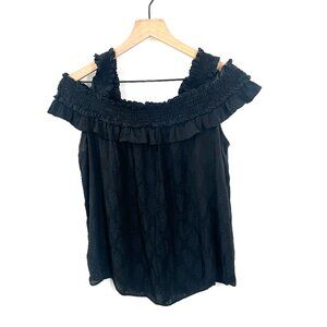 by Anthropologie black cold shoulder textured float tank top off should blouse M